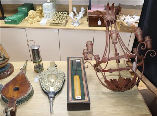 Miscellaneous and metalware, including a foliate design painted metal eight-light chandelier